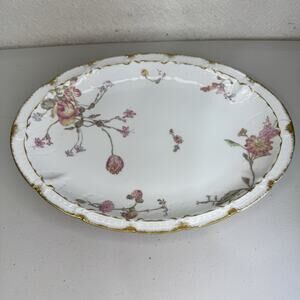 Haviland & Co. Limoges France Gold Gilt Scalloped Pink Rose Floral Serving Plate